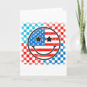 4th Of July Checkered Smile Face Red White Blue Us Card