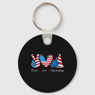 4th Of July Cheer Girls Cheerleading American Flag Keychain