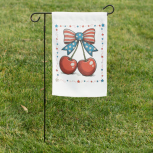 4th Of July Cherries Bow 250th Anniversary Garden Flag