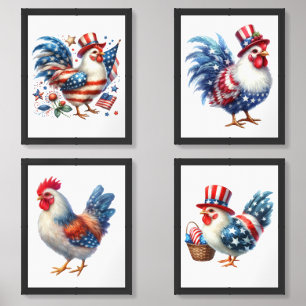4th of July Chicken-61531-61532-61533-61534 Wall Art Sets