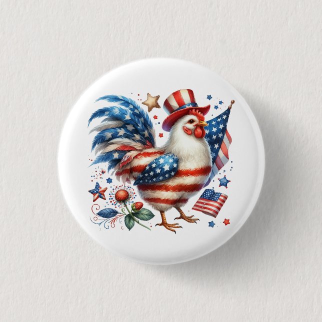 4th of July Chicken Clipart-61531 Button (Front)