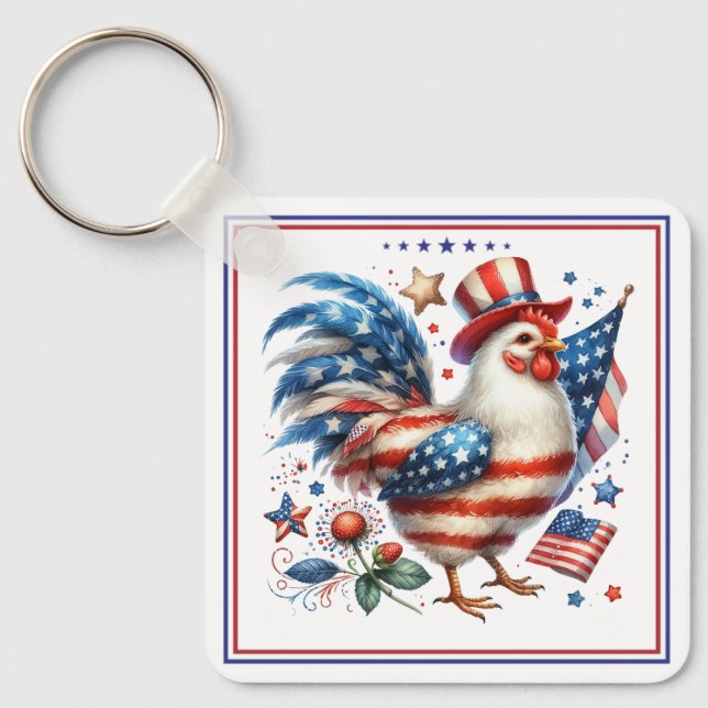 4th of July Chicken Clipart-61531 Keychain (Front)