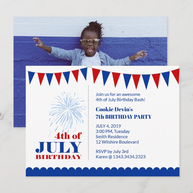 4th of July Children's Birthday Party Invitation (Front/Back)