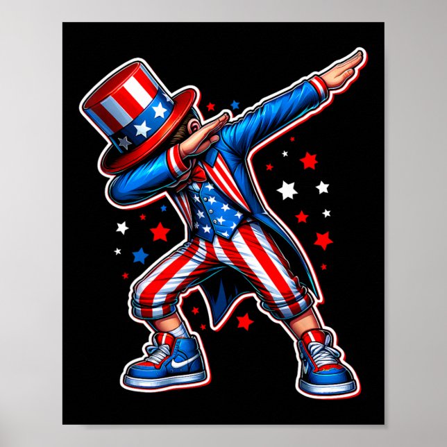 4th Of July Cool Dabbing Boy American Flag Patriot Poster (Front)