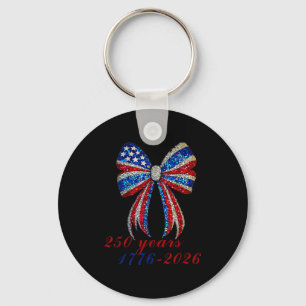 4th Of July Coquette American Flag Bow Funny Girls Keychain