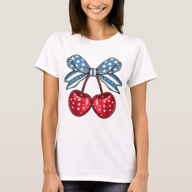 4th of July Coquette Cherry Bow T-Shirt (Front)