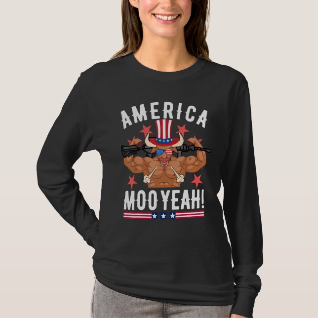 4th Of July Cow  Moo Yeah Sun Glasses Patriotic T-Shirt (Front)