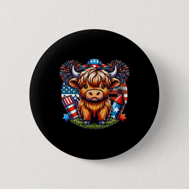 4th Of July Cow Patriotic Cute Cow Farmer  Button (Front)