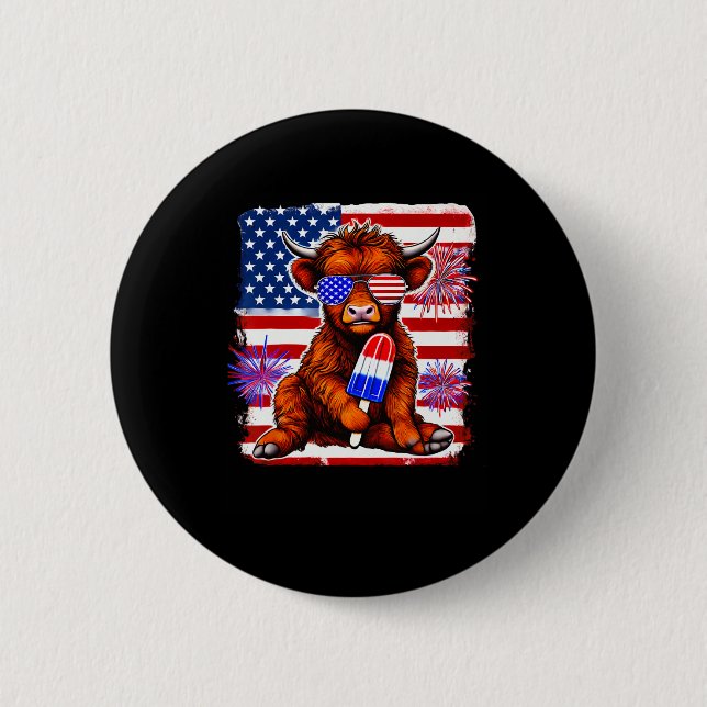 4th Of July Cow Popsicle Firework Usa American  Button (Front)