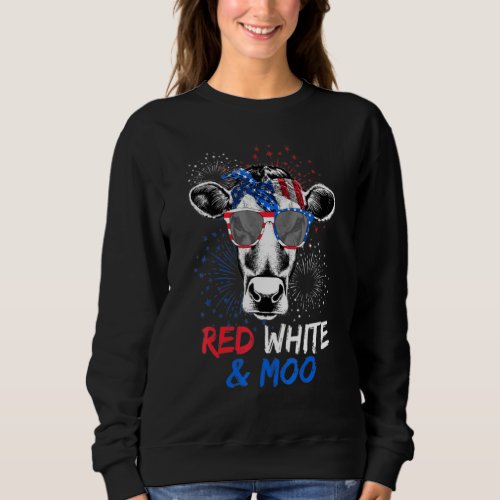 4th Of July Cow Sunglasses Patriotic Red White Fla Sweatshirt