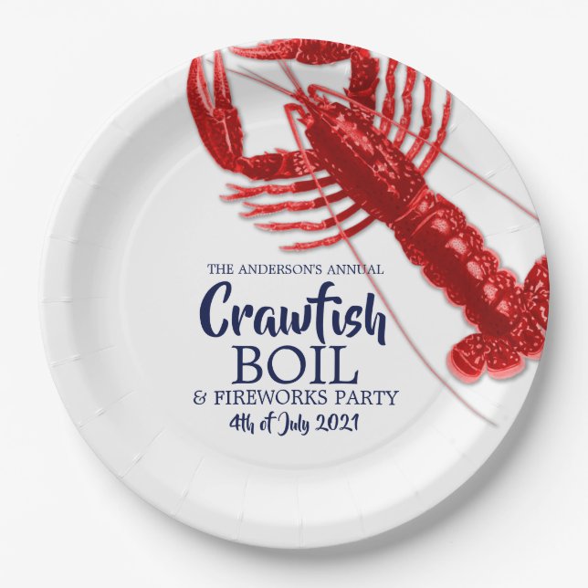  4th of July Crawfish Boil Summer Party white Paper Plates (Front)
