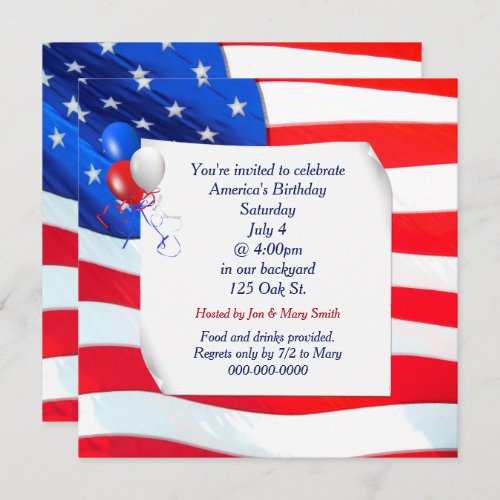 4th of July Curled Paper on Flag Invitation