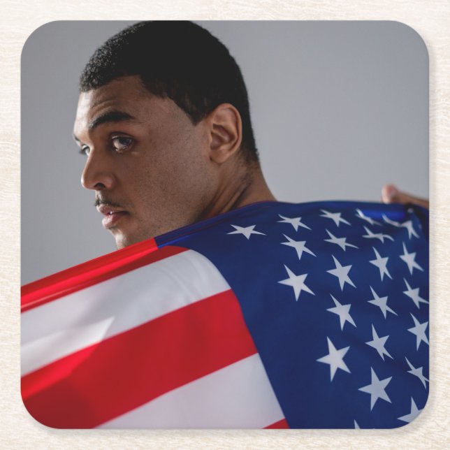 4TH Of July Custom 2 Photo Double Sided  Square Paper Coaster (Front)