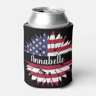 4th of July Custom Red White and Blue Sunflower Can Cooler