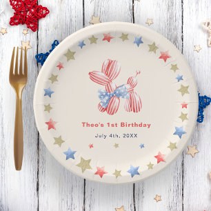 4th of July Cute Balloon Star 1st Birthday Party Paper Plates