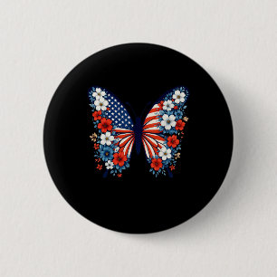 4th Of July Cute Butterfly Flower Red White Blue U Button
