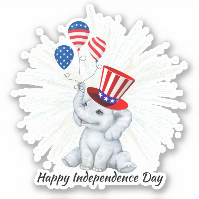 4th Of July Cute elephant Happy freedom Usa Flag  Sticker (Front)