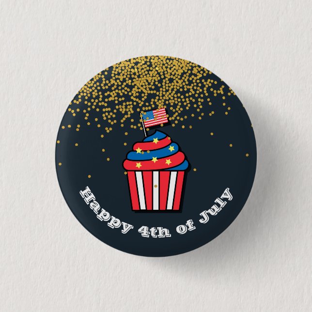 4th of July Cute Graphic modern American Glitter Button (Front)