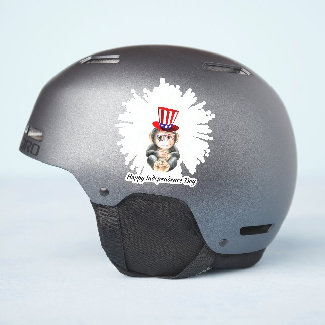 4th Of July Cute monkey Happy freedom Usa Flag  Sticker (Helmet Side)
