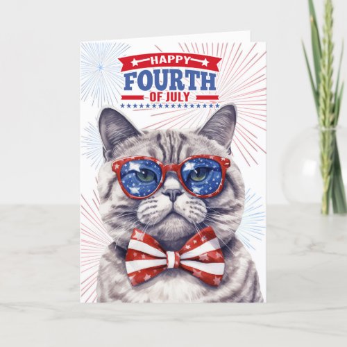 4th of July Cute Patriotic Cat Holiday Card