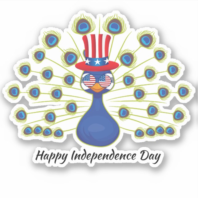 4th Of July Cute peacock Indepe Day Usa Flag Glass Sticker (Front)
