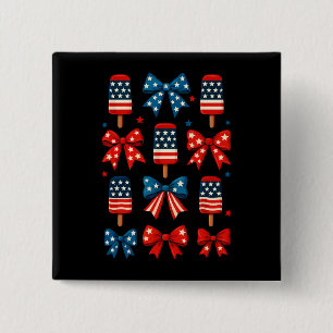 4th Of July Cute Popsicle Coquette Bow Patriotic Button