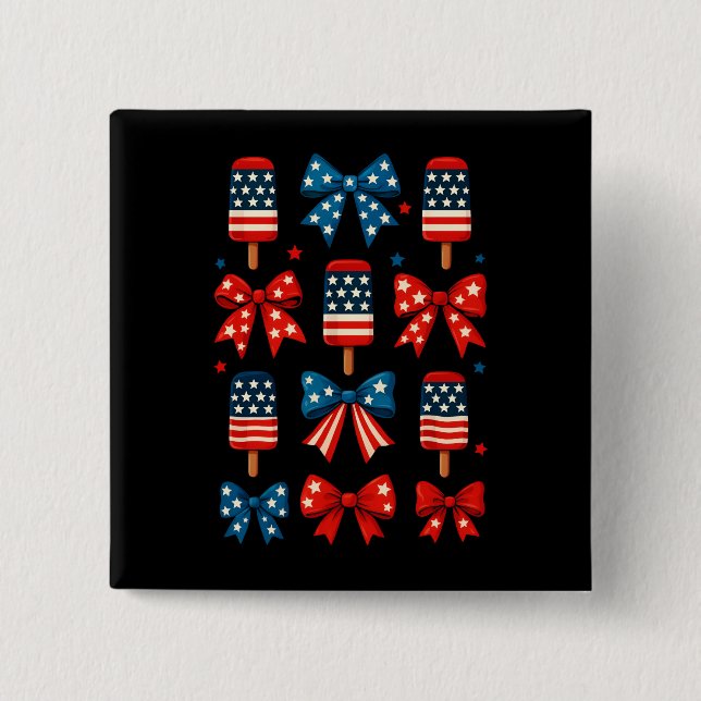 4th Of July Cute Popsicle Coquette Bow Patriotic  Button (Front)