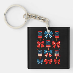 4th Of July Cute Popsicle Coquette Bow Patriotic Keychain