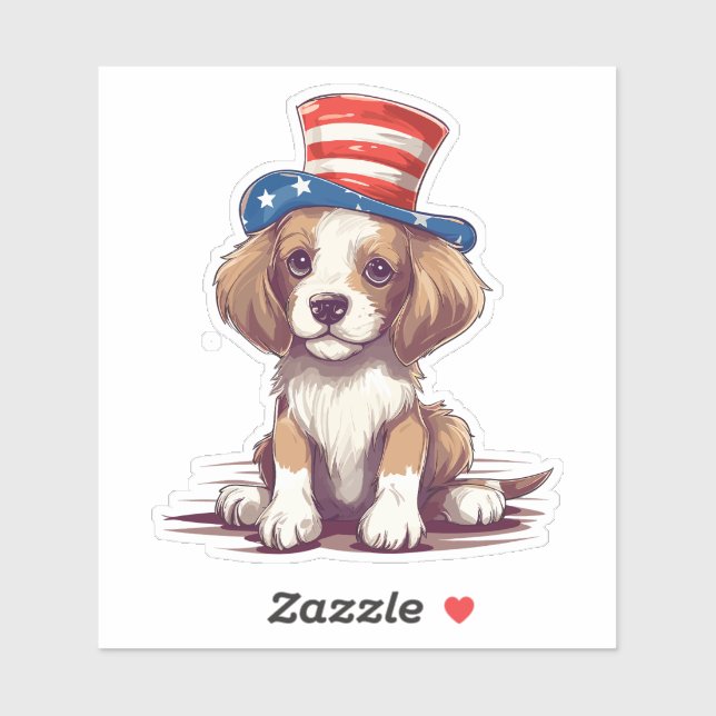 4th of July Cute Puppy Dog with Hat-54676 Sticker (Sheet)