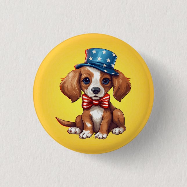 4th Of July Cute Puppy Dog with Hat-71009 Button (Front)