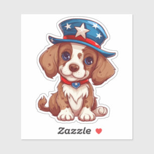 4th of July Cute Puppy With American Hat-71009 Sticker