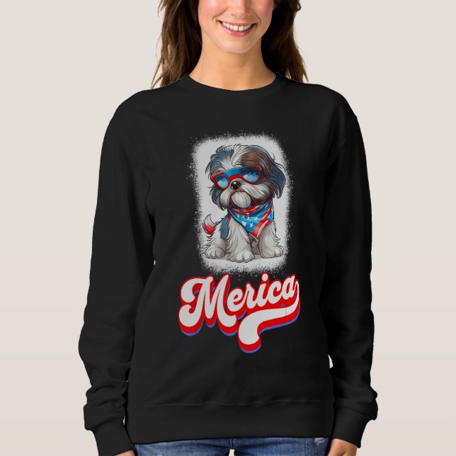4th Of July Cute Shih Tzu Puppy Dog Sweatshirt (Front)