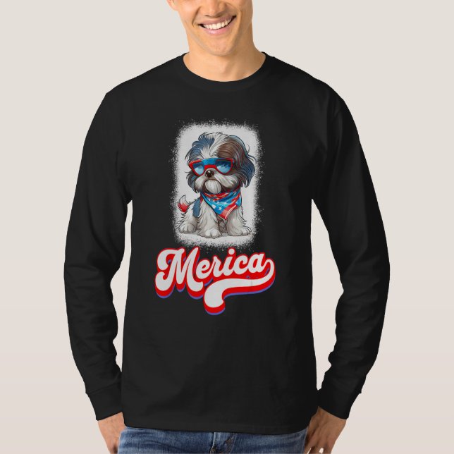 4th Of July Cute Shih Tzu Puppy Dog T-Shirt (Front)