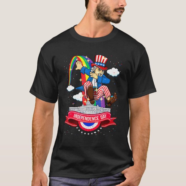 4th Of July Dabbing Uncle Sam Usa Flag Kids Teens  T-Shirt (Front)