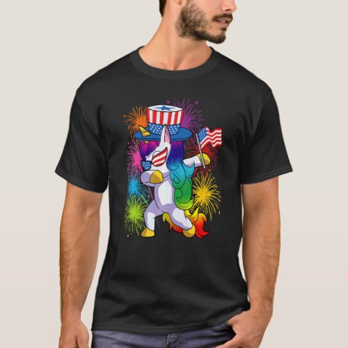 4th Of July Dabbing Unicorn American Flag Kids Gir T_Shirt