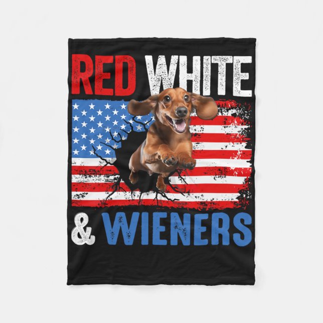 4th Of July Dachshund Dog Shirt Red White And Wien Fleece Blanket (Front)