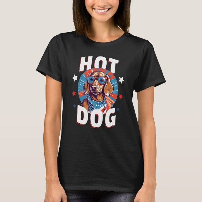 4th of July  Dachsund Weiner Dog Weenie USA Americ T-Shirt (Front)