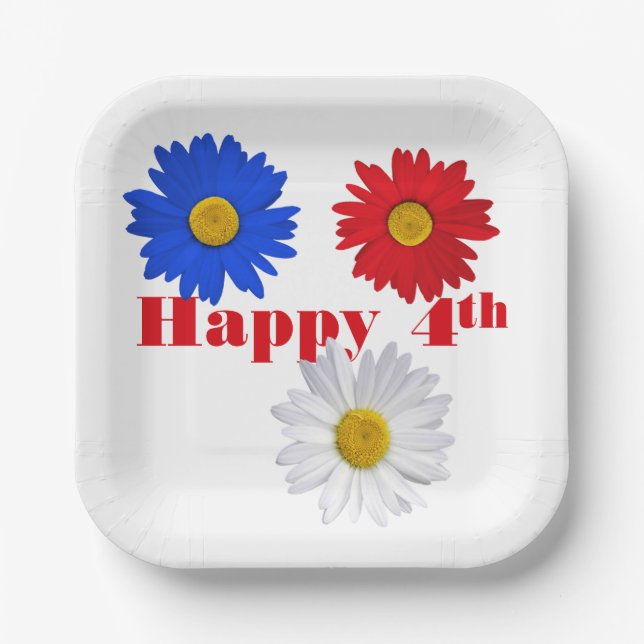 4th of July Daisies Paper Plates (Front)