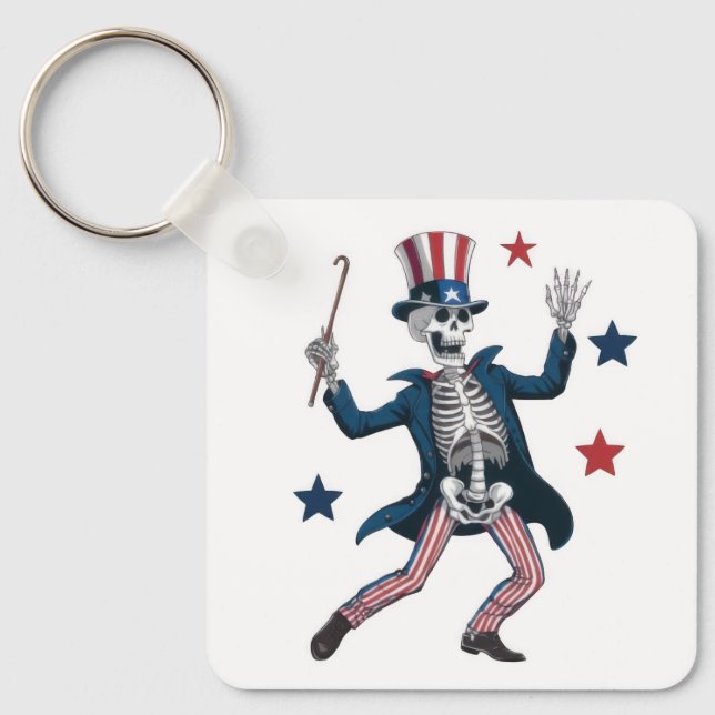 4th of July Dancing Skeleton Keychain (Front)
