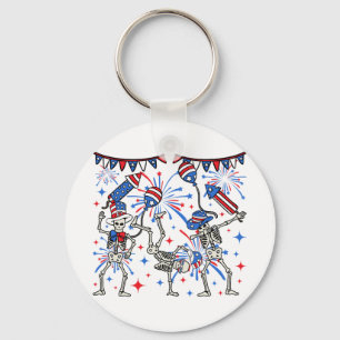 4th Of July Dancing Skeletons Circle Keychain