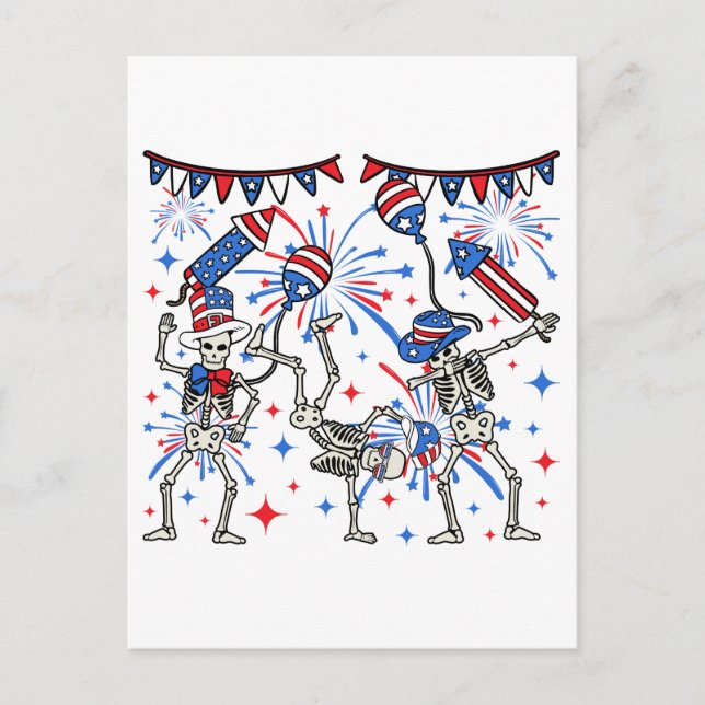 4th Of July Dancing Skeletons Postcard (Front)
