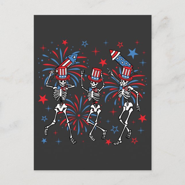 4th Of July Dancing Skeletons Postcard (Front)