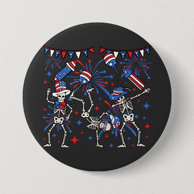 4th Of July Dancing Skeletons Round Button (Front)