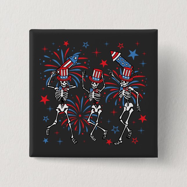 4th Of July Dancing Skeletons Square Button (Front)