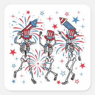 4th Of July Dancing Skeletons Square Sticker