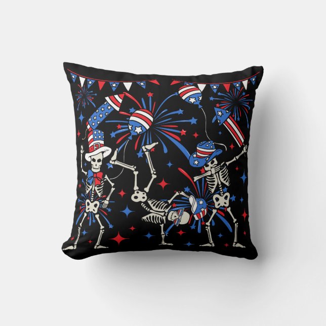 4th Of July Dancing Skeletons Throw Pillow (Front)