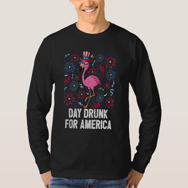 4th Of July Day Drunk Flamingo US Flag Freedom Pat T-Shirt (Front)