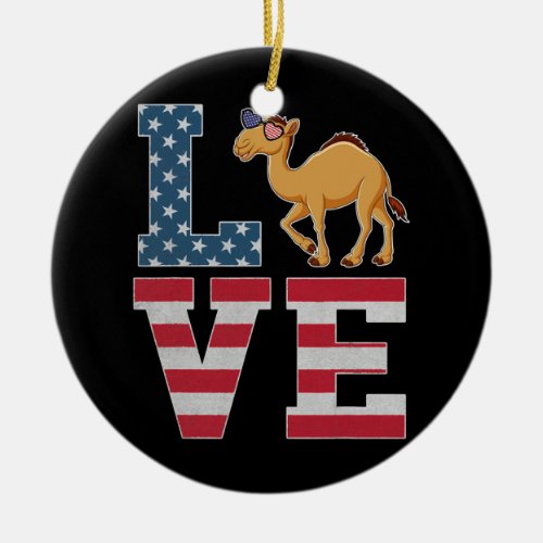 4th of July Decor Patriotic LOVE Camel American Ceramic Ornament