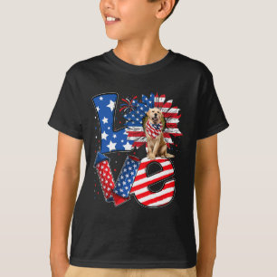 4th Of July Decor Patriotic Love Golden Retriever T-Shirt