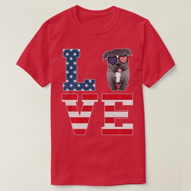 4th of July Decor Patriotic LOVE Pitbull Dog Ameri T-Shirt (Design Front)